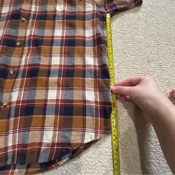 Woolrich Men's Size Large Button Up Shirt Brown Plaid Short Sleeve 100% Cotton - Picture 10 of 11